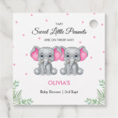 かわいい象ピンクの双子の女の子の赤ちゃんシャワー フェイバータグ (裏面)