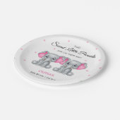 かわいい象ピンクの双子の女の子の赤ちゃんシャワー ペーパープレート (アングル)