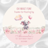 かわいい象ピンクの女の子の誕生日ありがとう ラウンドシール