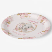 かわいい象ピンクの女の子フローラバラ1st誕生日 ペーパープレート (アングル)