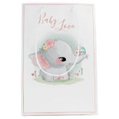かわいい象ピンクの水色ベビーラブガール ミディアムペーパーバッグ (正面)