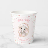 かわいい象ピンクの花ベビーシャワー紙カップ 紙コップ (正面)