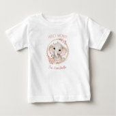 かわいい象ピンクの花名ガール ベビーTシャツ (正面)