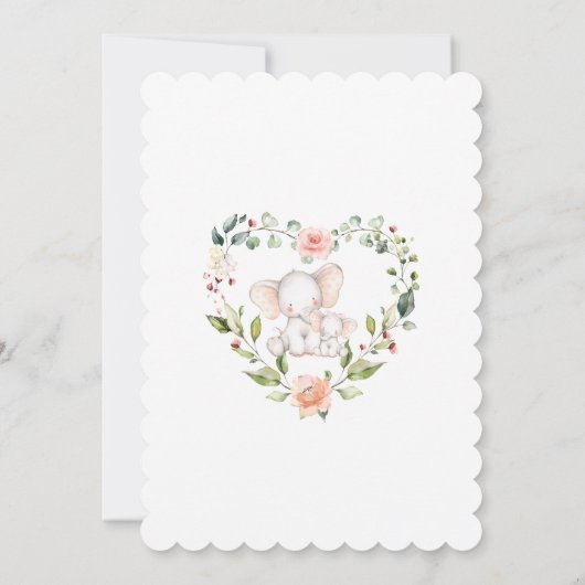 かわいい象ピンクの花女の子ベビーシャワー 招待状 (裏面)