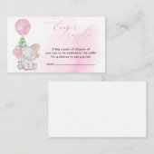 かわいい象ピンクの赤ちゃんシャワーおむつラッフル エンクロージャーカード (正面/裏面)