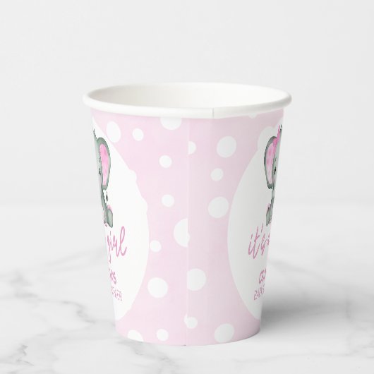 かわいい象ピンクの赤ちゃんシャワー 紙コップ (右)