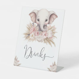 かわいい象ピンクぼう女の子ベビシャワードリンク 台座サイン