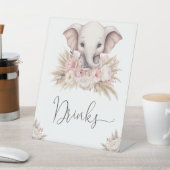 かわいい象ピンクぼう女の子ベビシャワードリンク 台座サイン (インサイチュ)