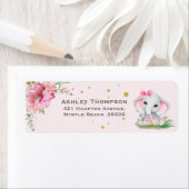 かわいい象ピンクフローラベビーシャワー招待状 ラベル (インサイチュ)