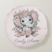 かわいい象ピンクフローラ水玉模様子の名前 ラウンドクッション (裏面)