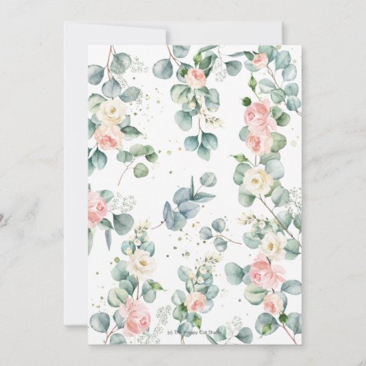 かわいい象ピンクフローラ緑1歳の誕生日 招待状 (裏面)