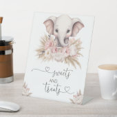 かわいい象ピンクボホガールのスイーツとお菓子 台座サイン (インサイチュ)