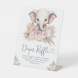 かわいい象ピンクボホガールシャワーおむつラッフル 台座サイン
