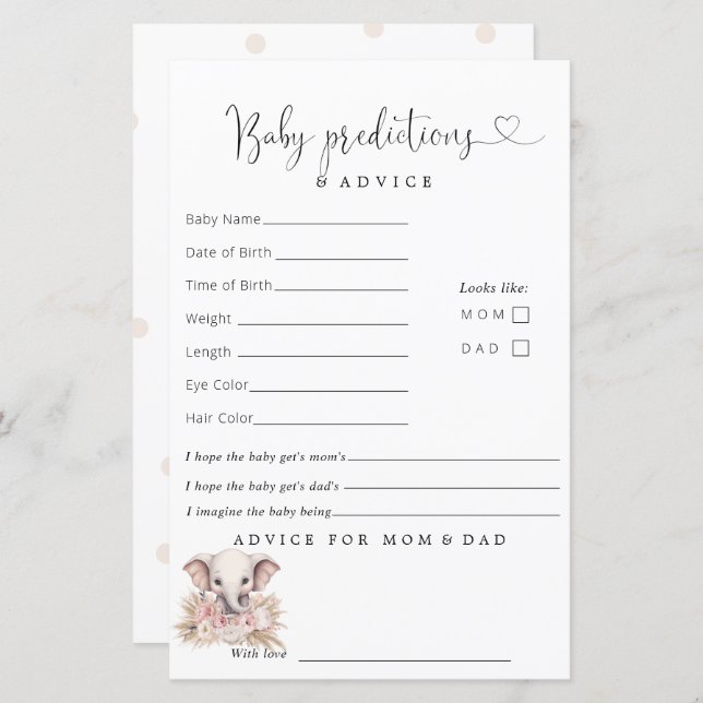 かわいい象ピンクボホガール予測アドバイス (正面/裏面)