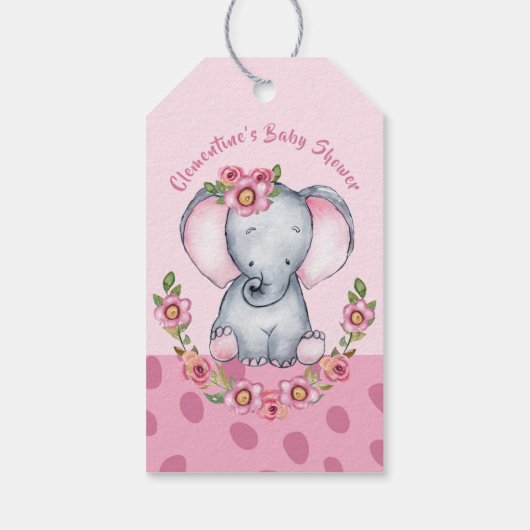 かわいい象ピンクボホフローラ赤ちゃんシャワー ギフトタグ (裏面)