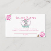 かわいい象ピンク牡丹ガールベビーおむつラッフル 名刺 (正面)