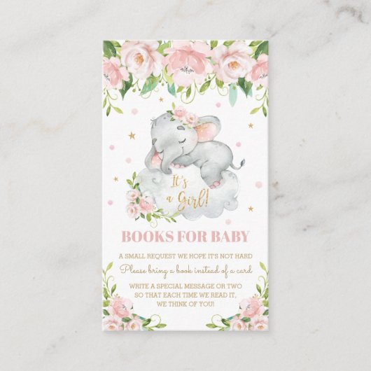 かわいい象ピンク赤面フローラブックベビー エンクロージャーカード (正面)