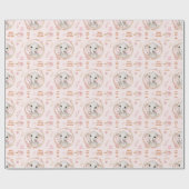 かわいい象フローラピンクベビーガール名前をカスタムする ラッピングペーパー (フラット)