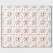 かわいい象フローラホワイトピンクガールネーム文字 ラッピングペーパー (フラット)