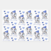 かわいい象ブルーウィンター男の赤ちゃんシャワー ラッピングペーパーシート (正面2)