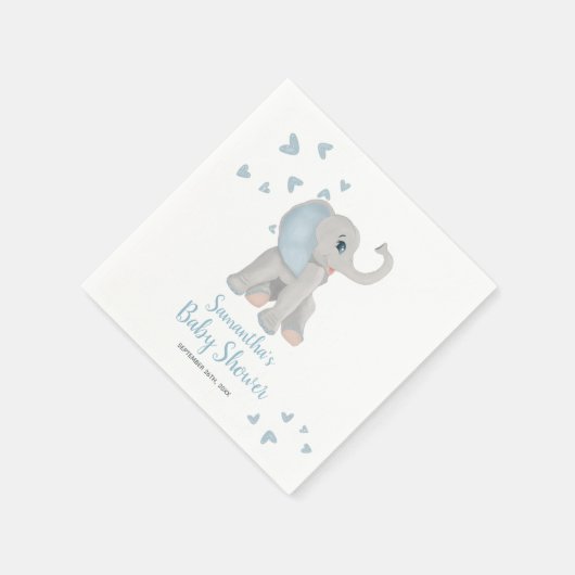 かわいい象ブルーウォーター色ベビーシャワーエレガント スタンダードカクテルナプキン (角)