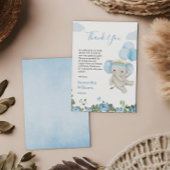 かわいい象ブルーバルーンフローラ赤ちゃんシャワー サンキューカード