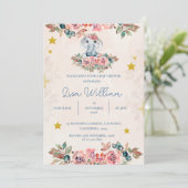 かわいい象ブルーピーチグリーンフローラ赤ちゃんシャワー 招待状 (スタンド正面)