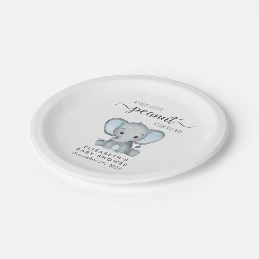 かわいい象ブルー男の赤ちゃんシャワー ペーパープレート (アングル)