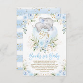 かわいい象ブルー金ゴールドフローラブック男の赤ちゃん エンクロージャーカード (正面/裏面)