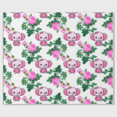 かわいい象ベビーガール誕生日ラッピング紙 ラッピングペーパー (フラット)