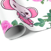 かわいい象ベビーガール誕生日ラッピング紙 ラッピングペーパー (ロールコーナー)