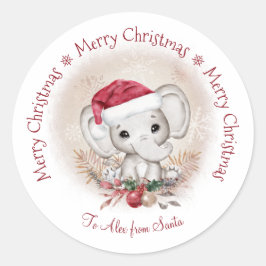 かわいい象ベビークリスマスクラシックラウンドステッカー ラウンドシール