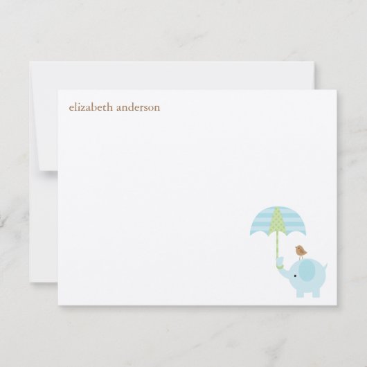 かわいい象ベビーシャワーフラットサンキューカード ノートカード (正面)