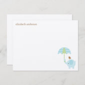 かわいい象ベビーシャワーフラットサンキューカード ノートカード (正面/裏面)