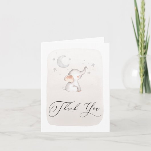 かわいい象ベージュベビ男女兼用ーシャワーTha サンキューカード (正面)