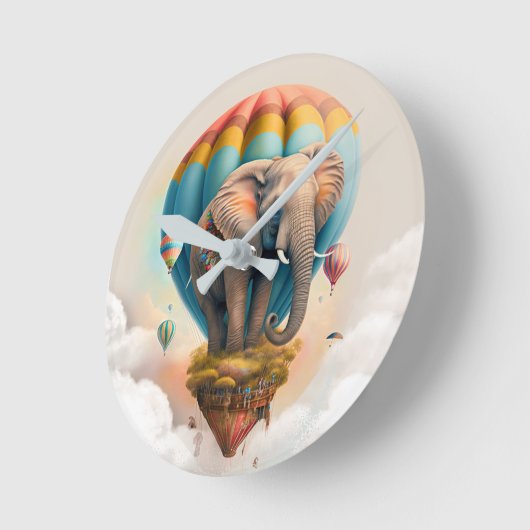 かわいい象ホットエアバルーンお洒落動物 ラウンド壁時計 (傾斜)