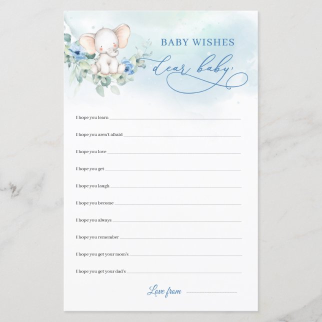 かわいい象ボホブルーの花親愛ベビー願い (正面)