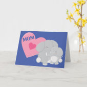 かわいい象ママとベビー母の日 カード (黄色い花)
