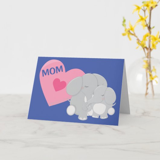 かわいい象ママとベビー母の日 カード (黄色い花)