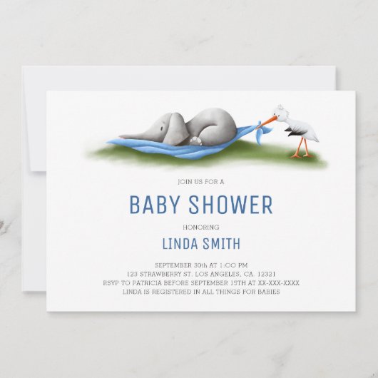 かわいい象モダン象男の赤ちゃんシャワー 招待状 (正面)