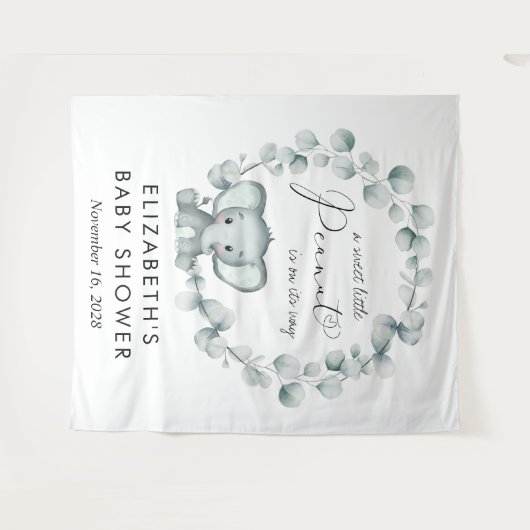 かわいい象ユーカリ赤ちゃんシャワーへようこそ タペストリー (正面(横))