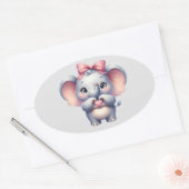 かわいい象与えのハート- 楕円形シール (封筒)