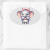 かわいい象与えのハート- 楕円形シール (バッグ)