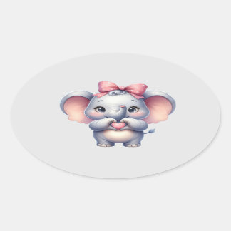 かわいい象与えのハート- 楕円形シール