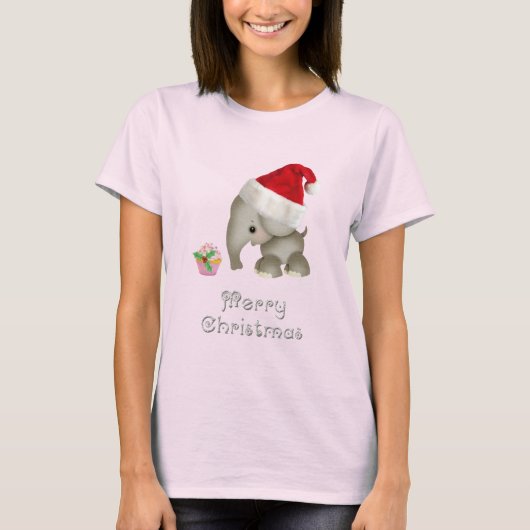 かわいい象及びカップケーキのクリスマス Tシャツ (正面)