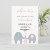 かわいい象家族のベビーシャワー 招待状 (スタンド正面)