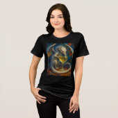 かわいい象牙のドラゴンと白ワインのファンタジーアート トライブレンドＴシャツ (正面全面)