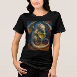 かわいい象牙色のドラゴンと白ワインの幻想芸術 トライブレンドTシャツ