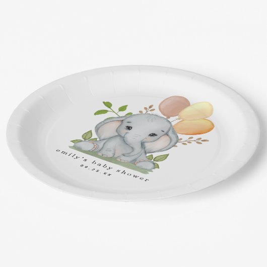 かわいい象男女兼用の赤ちゃんシャワー ペーパープレート (アングル)