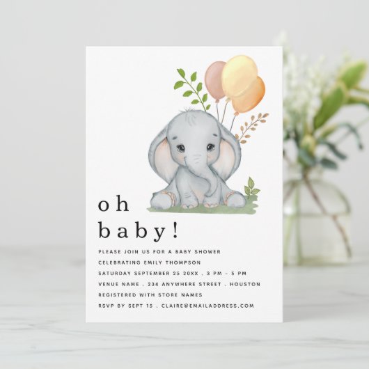かわいい象男女兼用の赤ちゃんシャワー 招待状 (スタンド正面)